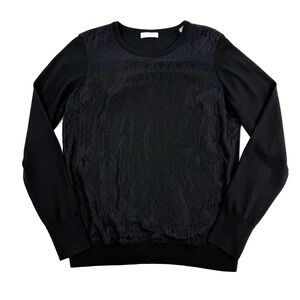 Equipment Femme Roland Silk Lace Wool Black Long Sleeve Sweater